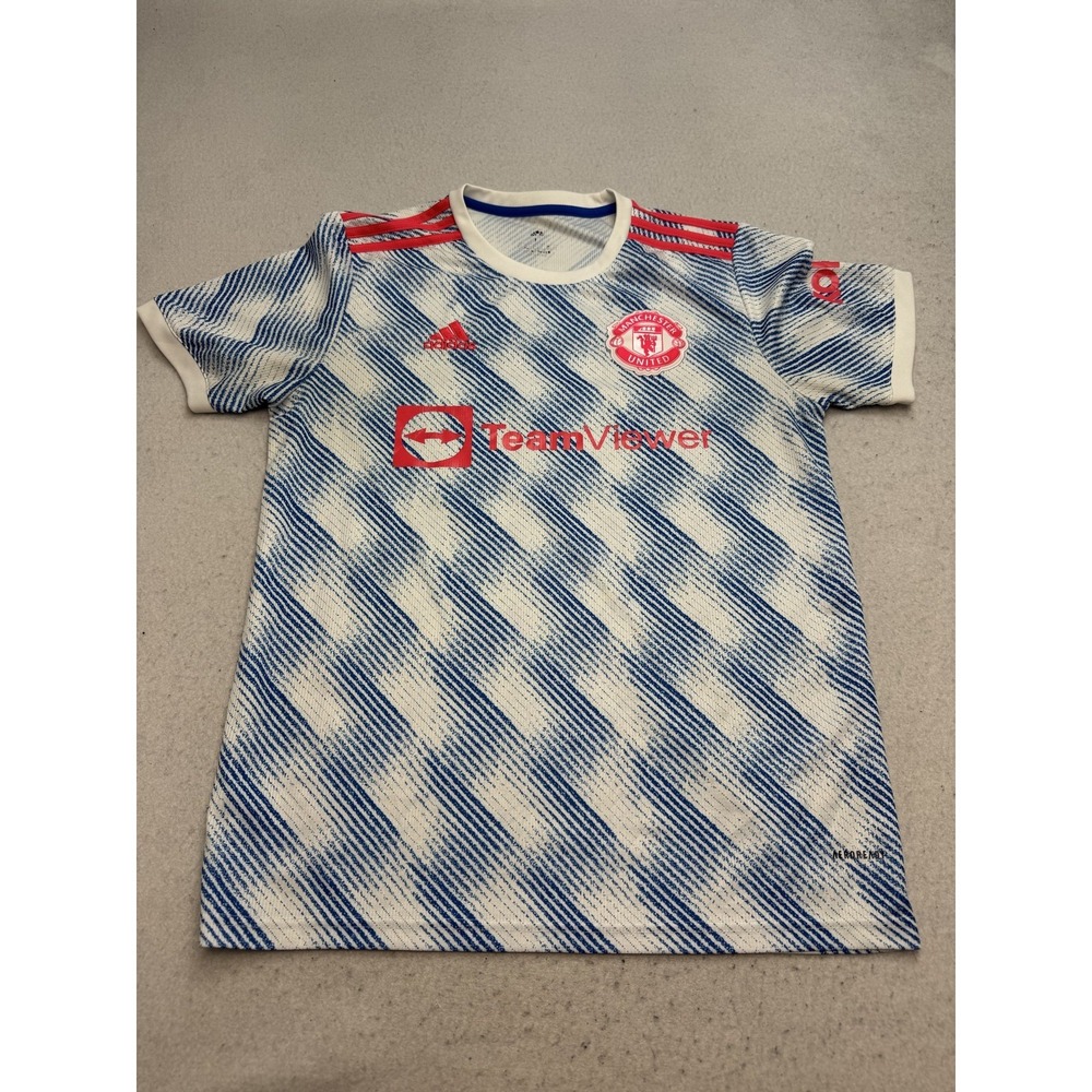 Manchester United Jersey Mens L Blue White Soccer Adidas Ronaldo 7 TeamViewer